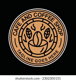 Monoline Vintage Cafe and Coffee Shop Logo Vector Graphic Design illustration Retro Circle Badge Emblem Symbol and Icon