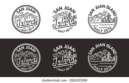 Monoline Vintage logo set tropical summer island silhouette