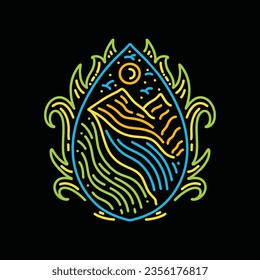 Monoline Water Mountain Vector Graphic Design illustration Emblem Symbol and Icon