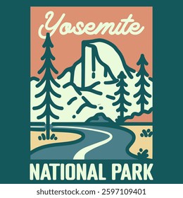 Monoline Yosemite national park for badge and merchandise design