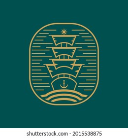 El logotipo de barco de vela en oro al estilo monolino le dará una impresión elegante y minimalista a su logotipo creativo.