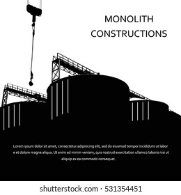 monolithic industrial construction with building and crane for background