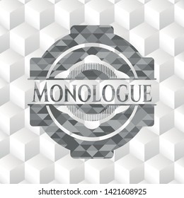 Monologue grey badge with geometric cube white background