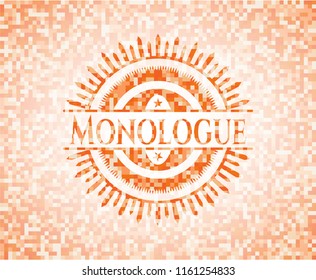 Monologue orange tile background illustration. Square geometric mosaic seamless pattern with emblem inside.