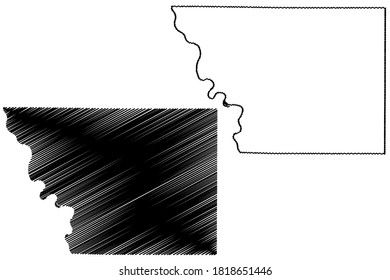 Monona County, Iowa (U.S. county, United States of America, USA, U.S., US) map vector illustration, scribble sketch Monona map