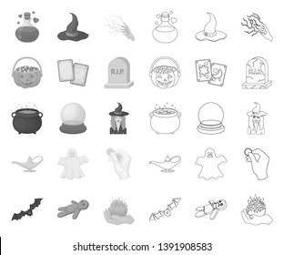 mono,outline and white magic mono,outline icons in set collection for design. Attributes and sorceress accessories vector symbol stock web illustration.