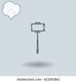 Monopod icon with shadow. Cloud of download with arrow.