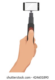 Monopod Selfie man. Self Portrait Tool For Smartphone. Vector Illustration