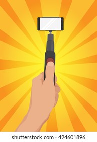 Monopod Selfie man. Self Portrait Tool For Smartphone. Vector Illustration