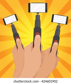 Monopod Selfie man. Self Portrait Tool For Smartphone. Vector Illustration