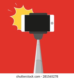 Monopod Selfie Self Portrait Tool For Smartphone, vector illustration