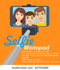 Monopod Selfie. Selfie stick concept vector illustration
