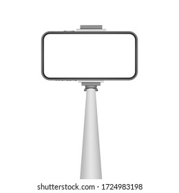 Monopod Selfie stick with empty smartphone screen. Stick for selfie. Vector stock illustration.