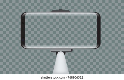 Monopod Selfie stick with empty smartphone screen for your design.