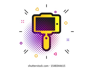 Monopod selfie stick icon. Halftone dots pattern. Self portrait tool. Classic flat selfie stick icon. Vector