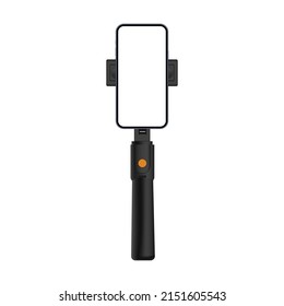 Monopod With Smartphone Blank Vertical Screen, Isolated On White Background. Vector Illustration