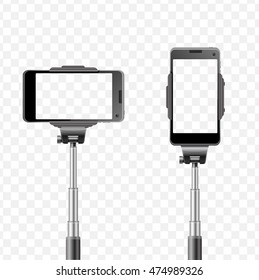 Monopods Transparent Template. Selfie Photographic Smartphone Set. Vector illustration