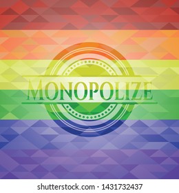 Monopolize emblem on mosaic background with the colors of the LGBT flag