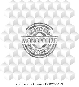 Monopolize grey badge with geometric cube white background