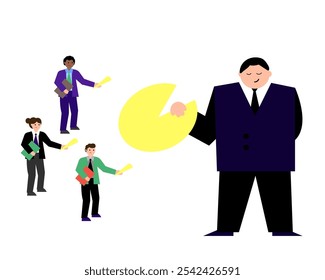 Monopoly, absence of competition. A monopolist has a larger share than other entrepreneurs. Vector simple color flat illustration. 