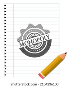 Monopoly emblem draw with pencil effect. Vector Illustration. Detailed. 