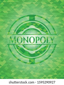 Monopoly green emblem with triangle mosaic background. Vector Illustration. Detailed.