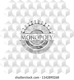 Monopoly grey emblem. Retro with geometric cube white background