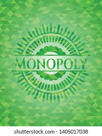 Monopoly realistic green emblem. Mosaic background. Vector Illustration. Detailed.