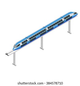 Monorail 3d isometric illustration. High-speed train. High tech world. Monorail train.