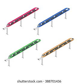 Monorail 3d isometric illustration. High-speed train. High tech world. Monorail train. modern city, high-speed transport for passengers. Urban transport movement. 