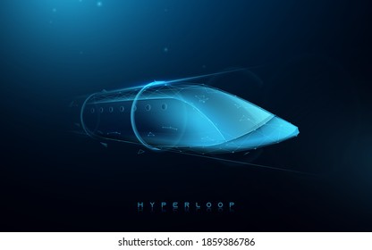 Monorail high-speed futuristic train, Hyperloops. Low poly model design. 3d Vector illustration