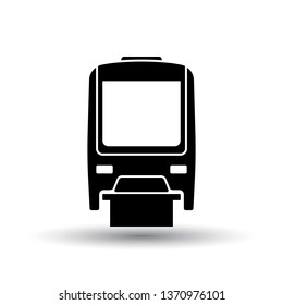 Vista frontal de icono de monorraíl. Negro sobre fondo blanco con sombra. Ilustración vectorial.