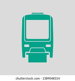 Monorail-Symbol, Vorderansicht. Grün auf grauem Hintergrund. Vektorgrafik.