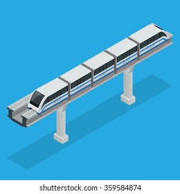 Monorail of modern High Speed Train. High tech world. Flat 3d isometric vector illustration. For infographics. Public transport. Means of conveyance of passengers.