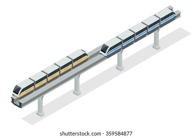 Monorail of modern High Speed Train. High tech world. Flat 3d isometric vector illustration. For infographics. Public transport. Means of conveyance of passengers.