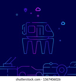 Monorail Road Vector Line Illustration. Public Transport Gradient Icon, Symbol, Sign. Dark Blue Background. Related Bottom Border.