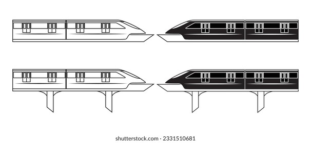 Monorail sky train logo icon drawing in black and white vector