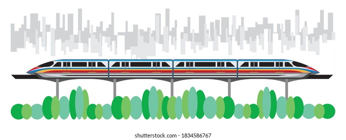 monorail skytrain background with the city drawing in vector