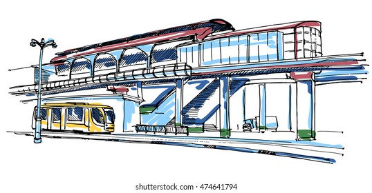 Monorail station sketch