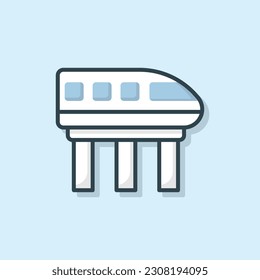 Icono de contorno plano del tren de monorraíl