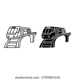 Monorail Zug Symbol Set Line Art und Silhouette Transport