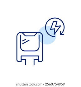 Monorail train and lightning in renew arrow. Clean energy sources for urban transportation. Pixel perfect, editable stroke icon