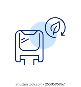 Monorail train and plant leaf. Urban eco-friendly transit, sustainable mass transportation. Pixel perfect, editable stroke icon