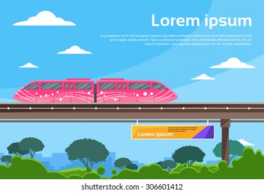 Monorail Train Sky Subway Public Flat Vector Illustration