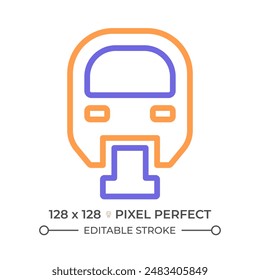 Monorail two color line icon. Fast train. Airport transfer. Transport system. Mono rail. Smart city bicolor outline symbol. Duotone linear pictogram. Isolated illustration. Editable stroke