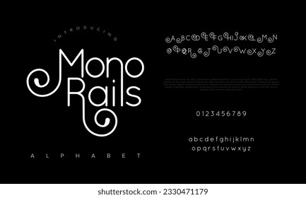 Monorails abstract digital technology logo font alphabet. Minimal modern urban fonts for logo, brand etc. Typography typeface uppercase lowercase and number. vector illustration