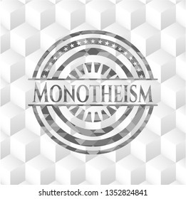 Monotheism grey badge with geometric cube white background