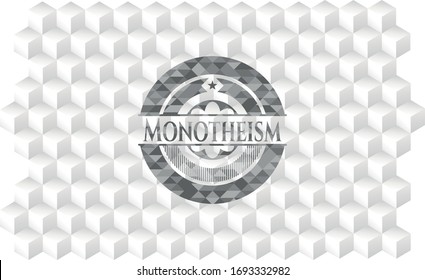 Monotheism grey badge with geometric cube white background