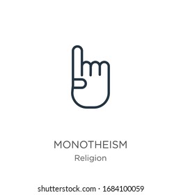 Monotheismus-Ikone. Dünne lineare Monotheismus-Skizze einzeln auf weißem Hintergrund aus der Religionskollektion. Vektorillustration der Linie, Symbol für Web und Mobilfunk