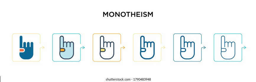 Monotheism vector icon in 6 different modern styles. Black, two colored monotheism icons designed in filled, outline, line and stroke style. Vector illustration can be used for web, mobile, ui